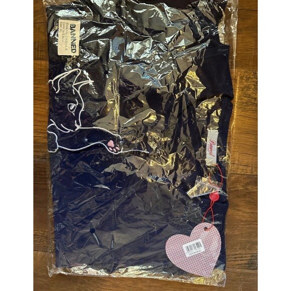 Cat Embroidered Cardigan by Banned Retro in Navy - Picture 5 of 5